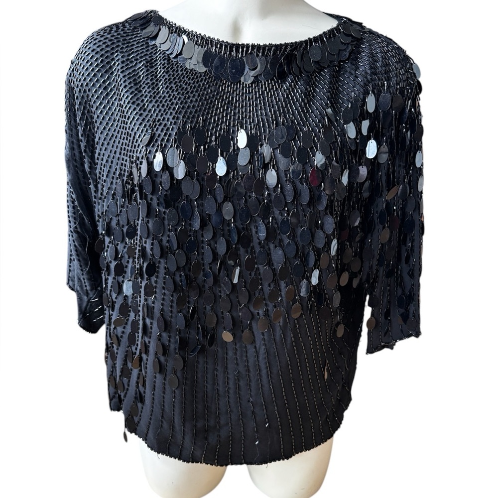 Oleg Cassini Vintage Black Sequin Women's Top size small